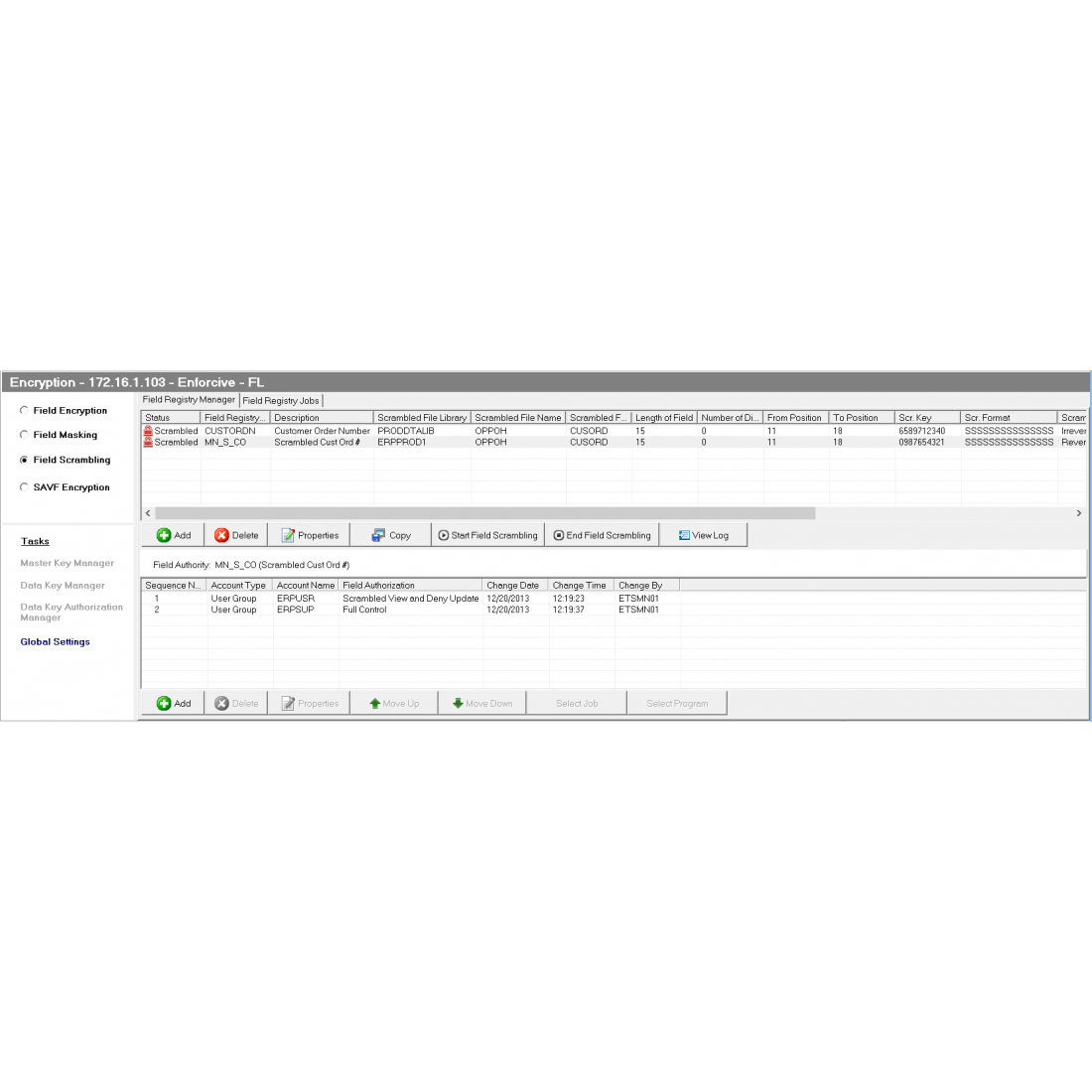 for DB2 column IBM Encryption field database row iSeries AS400